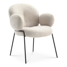 WHITE WOOL BLACK LEGS DINING CHAIR