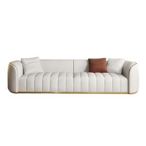 WHITE LEATHER 3 SEATER SOFA