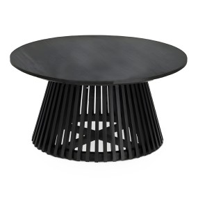 WOODEN BLACK BASE ROUND TOP COFFEE TABLE