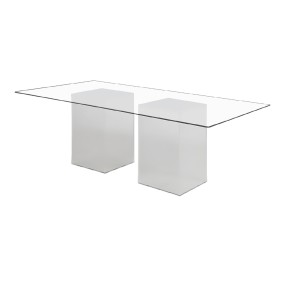 RECTANGLE TABLE CLEAR TOP  WHITE BOX BASE