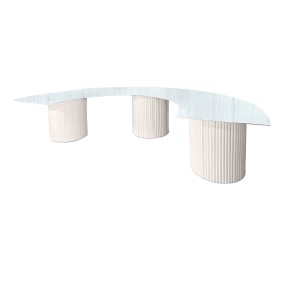 WHITE HALF MOON - ROUND BASES DINING TABLE